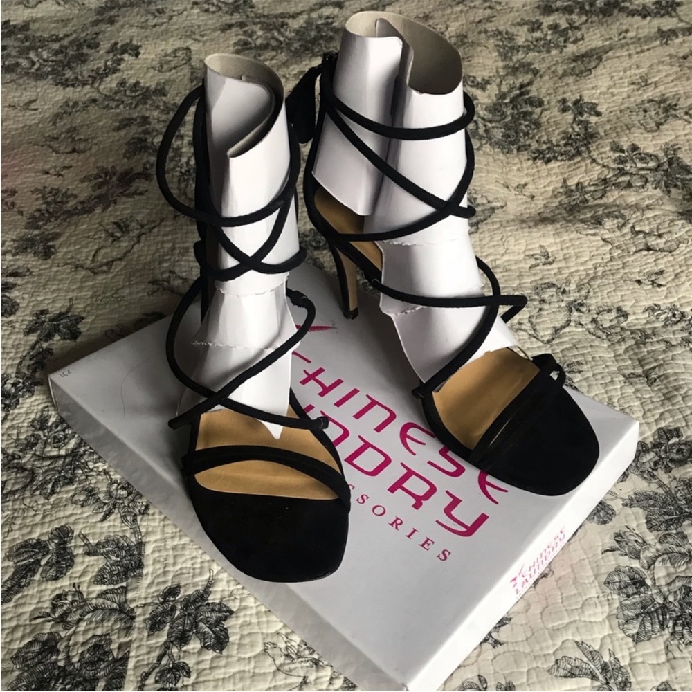 Strappy black heels